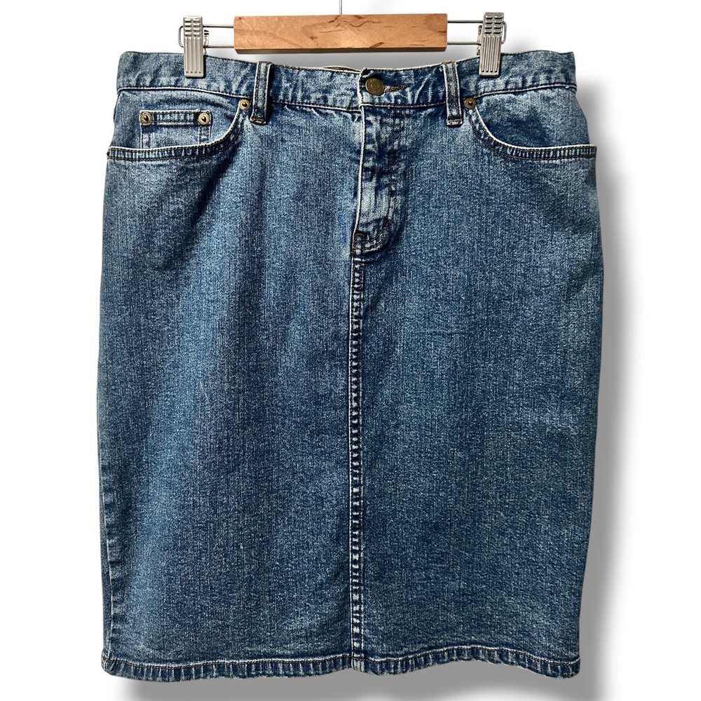 LRL Lauren Ralph‎ Lauren Denim Pencil Skirt Medium Wash Petite 6P Stretch Preppy